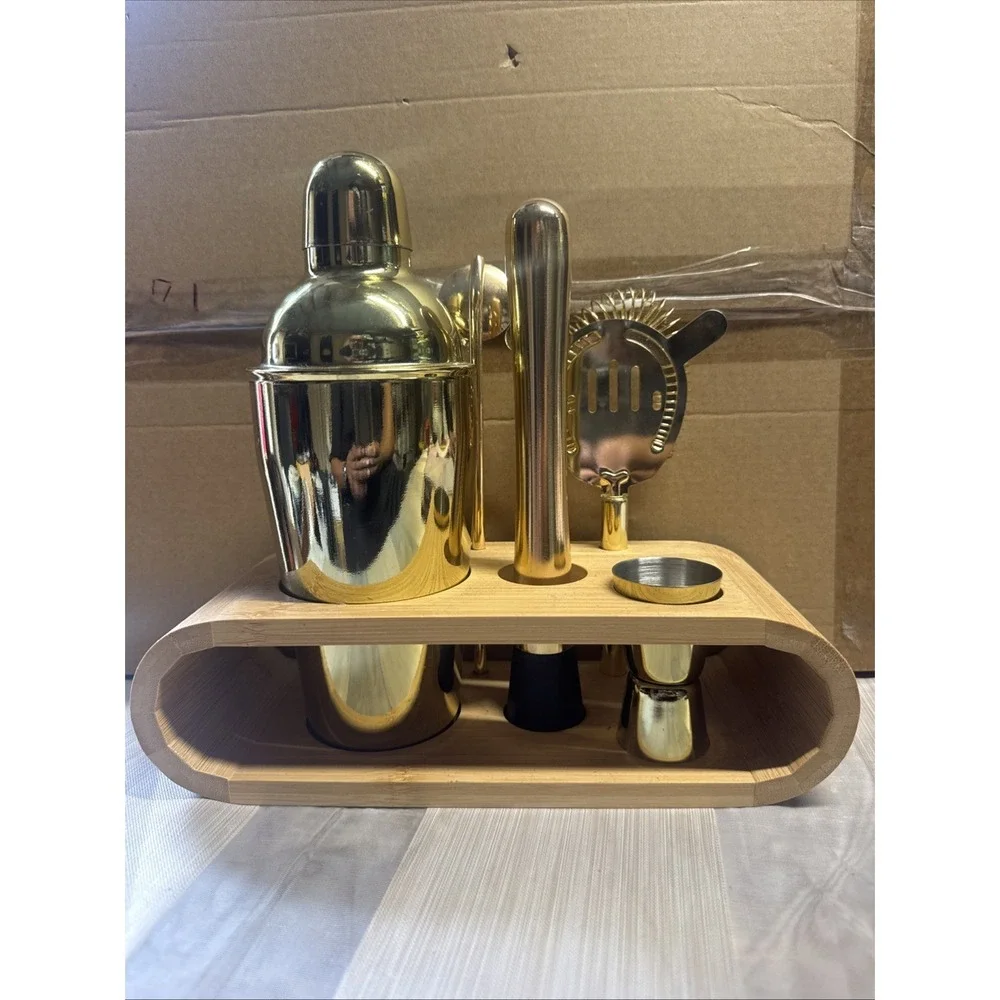 -Cocktail Shaker Set Stainless Steel Bartending Kit 18.6oz Cocktail 12Pcs Gold